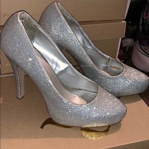 Sparkling silver heels.